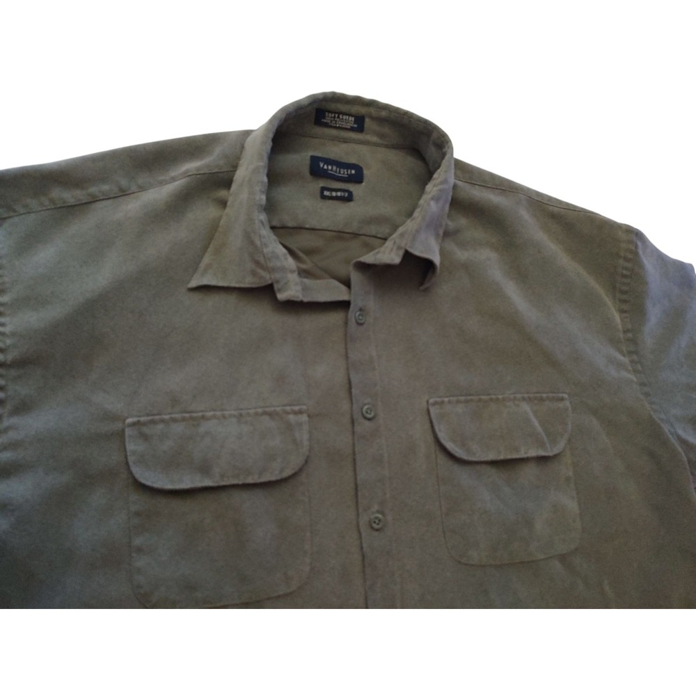 Van Heusen Soft Suede Shirt Gray Button Down Long Sleeve Mens Double Extra Large